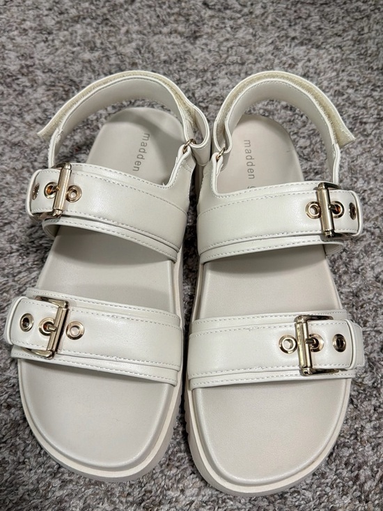 Madden Girl Shoes - Madden Girl Ivory With Gold Buckle Strap Sandals